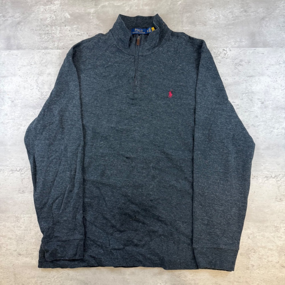 Polo Ralph Lauren Mens XL Quarter Zip Pullover Charcoal Gray Heather Pony Logo